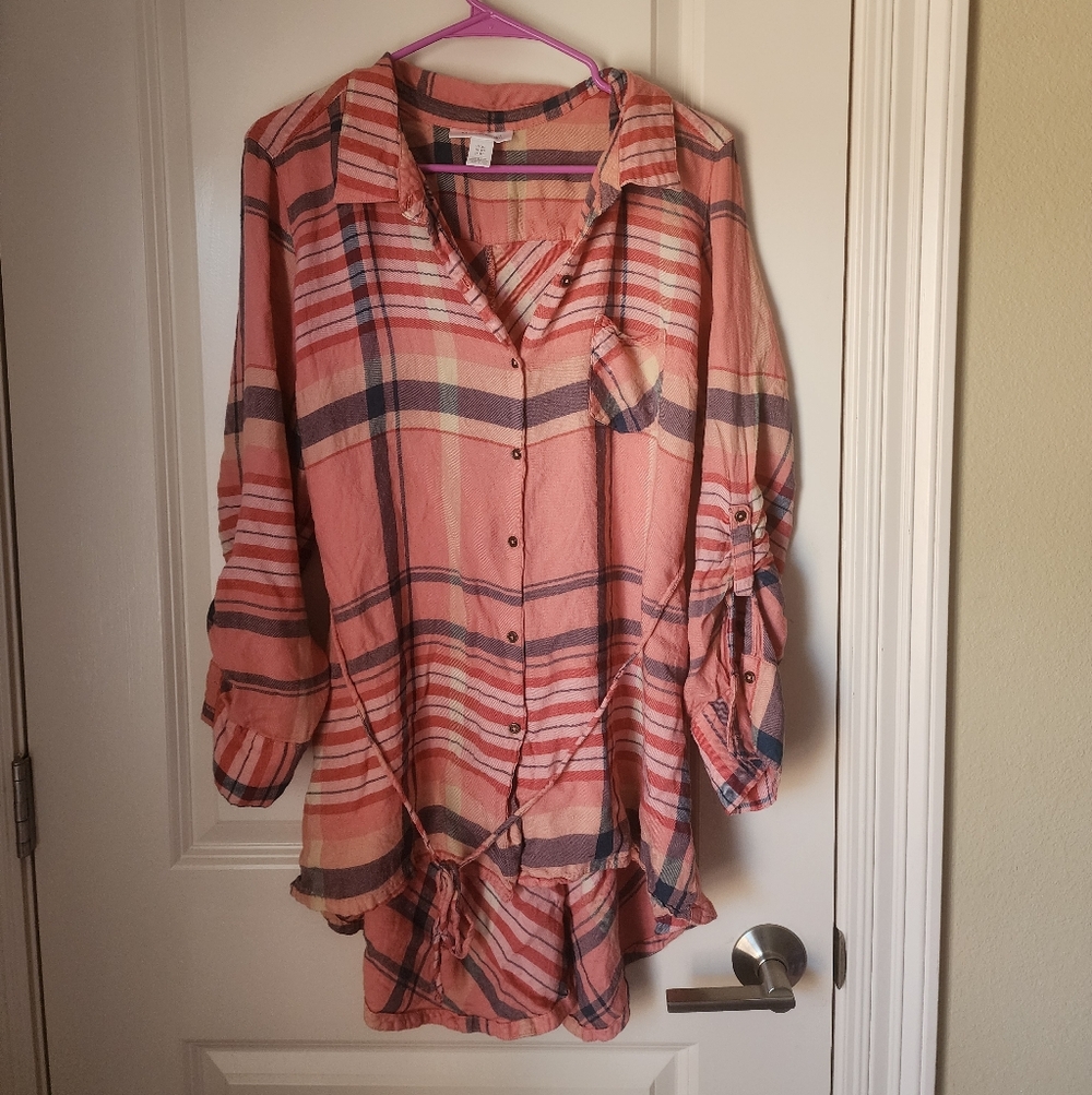 Motherhood Pink Plaid Women's Top